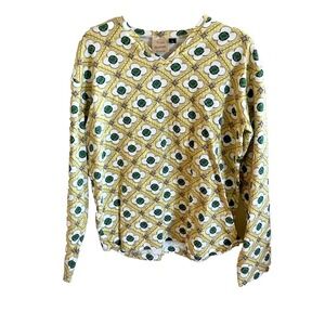 TODD OLDHAM Patchwork Print Top Pullover Long Sleeve Crew Neck Multicolor Size L